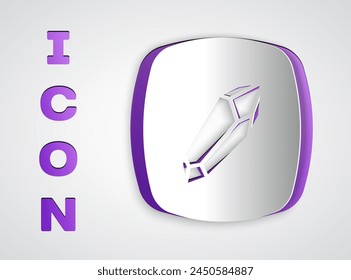 Paper cut Magic stone icon isolated on grey background. Fantasy crystal. Jewelry gem for game. Paper art style. Vector