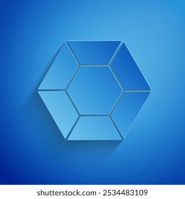 Icono de piedra mágica de corte de papel aislado sobre fondo azul. Cristal de fantasía. Joyas para el juego. Estilo de arte de papel. Ilustración vectorial