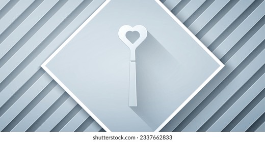 Recorte de papel Icono de varita mágica aislado en fondo gris. Complemento mágico de forma estrella. Poder mágico. Estilo de arte de papel. Vector