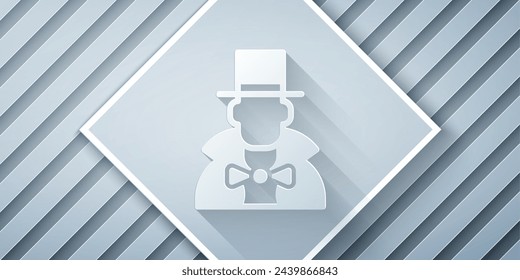 Paper cut Magician icon isolated on grey background. Paper art style. Vector