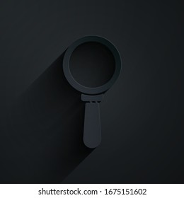 Paper cut Magnifying glass icon isolated on black background. Search, focus, zoom, business symbol. Paper art style. Vector Illustration
