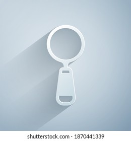 Paper cut Magnifying glass icon isolated on grey background. Search, focus, zoom, business symbol. Paper art style. Vector