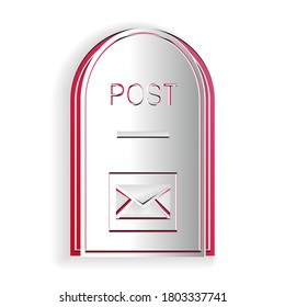 Paper cut Mail box icon. Post box icon isolated on white background. Paper art style. Vector.