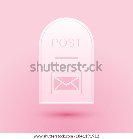 Paper cut Mail box icon. Post box icon isolated on pink background. Paper art style. Vector.