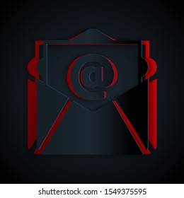 Paper cut Mail and e-mail icon isolated on black background. Envelope symbol e-mail. Email message sign. Paper art style. Vector Illustration