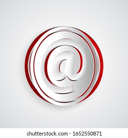 Icono de correo y correo electrónico aislado en fondo gris. Símbolo de sobres e-mail. Signo de mensaje de correo electrónico. Estilo de arte de papel.  Ilustración vectorial