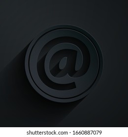 Paper cut Mail and e-mail icon isolated on black background. Envelope symbol e-mail. Email message sign. Paper art style. Vector Illustration