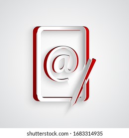 Paper cut Mail and e-mail icon isolated on grey background. Envelope symbol e-mail. Email message sign. Paper art style. Vector Illustration