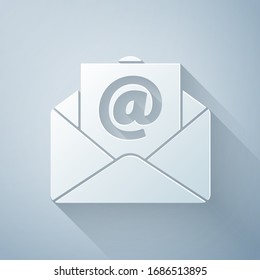 Paper cut Mail and e-mail icon isolated on grey background. Envelope symbol e-mail. Email message sign. Paper art style. Vector Illustration