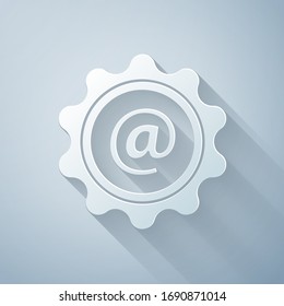 Paper cut Mail and e-mail icon isolated on grey background. Envelope symbol e-mail. Email message sign. Paper art style. Vector Illustration