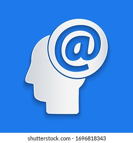 Paper cut Mail and e-mail icon isolated on blue background. Envelope symbol e-mail. Email message sign. Paper art style. Vector Illustration