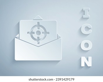 Cortar papel Correo e icono de correo electrónico aislado en fondo gris. Correo electrónico con símbolo de sobres. Señal de mensaje de correo electrónico. Estilo de arte de papel. Vector