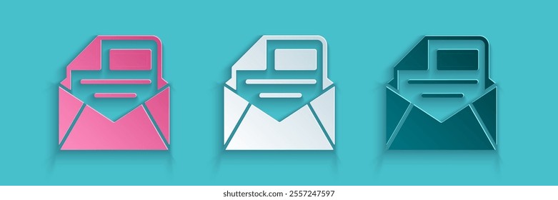 Paper cut Mail and e-mail icon isolated on blue background. Envelope symbol e-mail. Email message sign. Paper art style. Vector