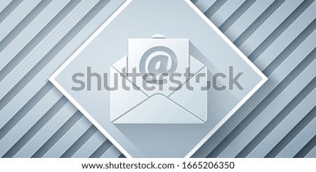 Paper cut Mail and e-mail icon isolated on grey background. Envelope symbol e-mail. Email message sign. Paper art style. Vector Illustration