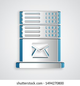 Paper cut Mail server icon isolated on grey background. Paper art style. Vector Illustration