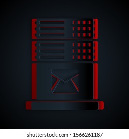 Paper cut Mail server icon isolated on black background. Paper art style. Vector Illustration