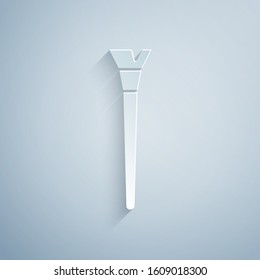 Paper cut Makeup brush icon isolated on grey background. Paper art style. Vector Illustration