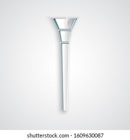 Paper cut Makeup brush icon isolated on grey background. Paper art style. Vector Illustration