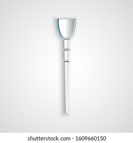 Paper cut Makeup brush icon isolated on grey background. Paper art style. Vector Illustration