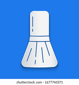Paper cut Makeup brush icon isolated on blue background. Paper art style. Vector Illustration