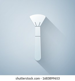 Paper cut Makeup brush icon isolated on grey background. Paper art style. Vector Illustration