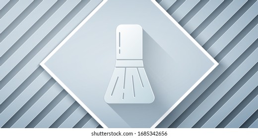 Icono de brocha de maquillaje aislado en fondo gris. Estilo de arte de papel. Ilustración vectorial