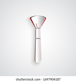 Paper cut Makeup brush icon isolated on grey background. Paper art style. Vector Illustration