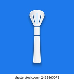 Paper cut Makeup brush icon isolated on blue background. Paper art style. Vector