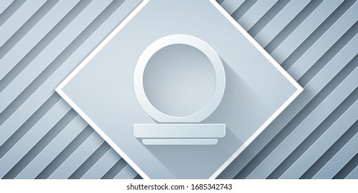 Cortado de papel Polvo de maquillaje con icono de espejo aislado en fondo gris. Estilo de arte de papel. Ilustración vectorial