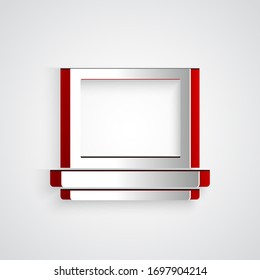 Paper cut Makeup powder with mirror icon isolated on grey background. Paper art style. Vector Illustration