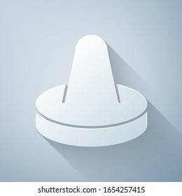 Paper cut Mallet and puck for playing air hockey game icon isolated on grey background. Paper art style. Vector Illustration