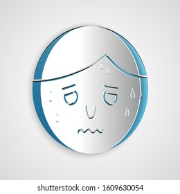 Paper cut Man with excessive sweating icon isolated on grey background. Paper art style. Vector Illustration