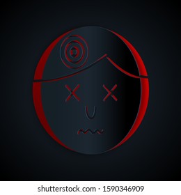 Paper cut Man having headache, migraine icon isolated on black background. Paper art style. Vector Illustration