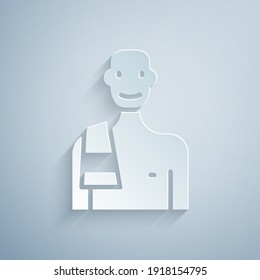 Paper cut Man in the sauna icon isolated on grey background. Paper art style. Vector.