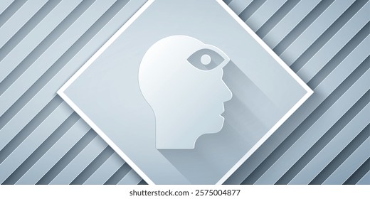 Paper cut Man with third eye icon isolated on grey background. The concept of meditation, vision of energy, aura. Paper art style. Vector