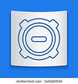 Paper cut Manhole sewer cover icon isolated on blue background. Paper art style. Vector Illustration