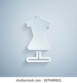 Paper cut Mannequin icon isolated on grey background. Tailor dummy. Paper art style. Vector.