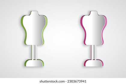 Paper cut Mannequin icon isolated on grey background. Tailor dummy. Paper art style. Vector