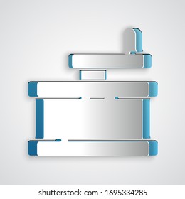 Paper cut Manual grinder icon isolated on grey background. Paper art style. Vector Illustration