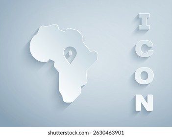 Paper cut Map of Africa icon isolated on grey background. Paper art style. Vector