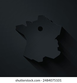 Paper cut Map of France icon isolated on black background. Paper art style. Vector