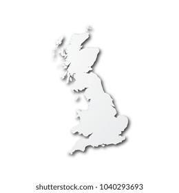 paper cut map of great britain with smooth shadows on isolated white background