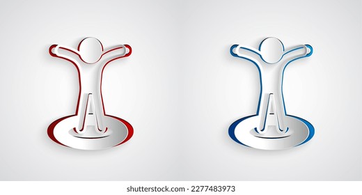 Paper cut Map marker with a silhouette of a person icon isolated on grey background. GPS location symbol. Paper art style. Vector