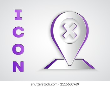 Paper cut Map pin icon isolated on grey background. Navigation, pointer, location, map, gps, direction, place, compass, search concept. Paper art style. Vector Illustration