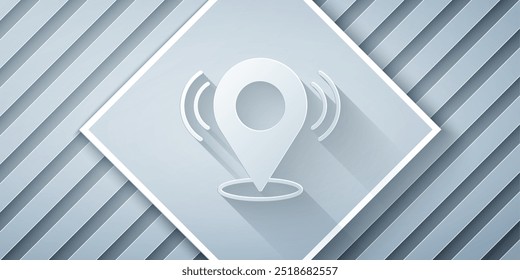 Paper cut Map pin icon isolated on grey background. Navigation, pointer, location, map, gps, direction, search concept. Paper art style. Vector