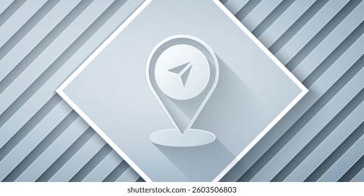 Paper cut Map pin icon isolated on grey background. Navigation, pointer, location, map, gps, direction, search concept. Paper art style. Vector