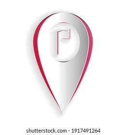Paper cut Map pointer with golf flag icon isolated on white background. Location marker symbol. Paper art style. Vector.