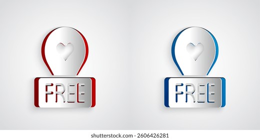 Paper cut Map pointer with heart icon isolated on grey background. Valentines day. Love location. Romantic map pin. Paper art style. Vector