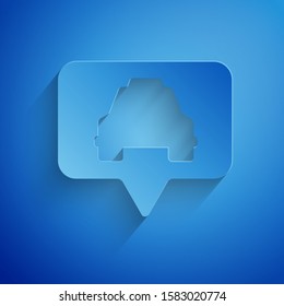 Paper cut Map pointer with taxi icon isolated on blue background. Location symbol. Paper art style. Vector Illustration