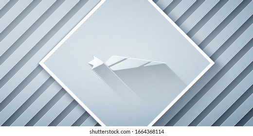 Cortado de papel Junta de marihuana, icono de separación aislado en fondo gris. Cigarrillo con droga, se rodó el cigarrillo de marihuana. Estilo de arte de papel. Ilustración vectorial
